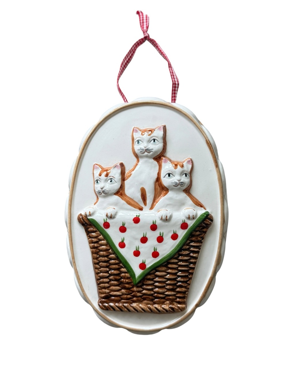 Vintage Takahashi Japan Ceramic Cat Wall Pocket Kittens Basket Cottagecore Decor